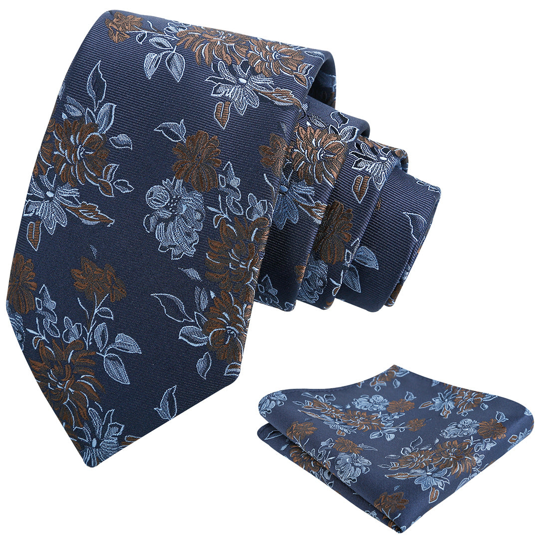 Mens 3.15inch Retro Floral Necktie and Hanky Vintage Wedding Tie and Pocket Square Set-915