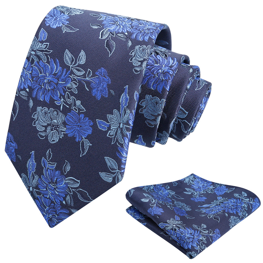 Mens 3.15inch Retro Floral Necktie and Hanky Vintage Wedding Tie and Pocket Square Set-915