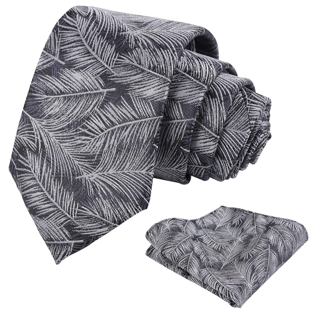 Mens 3.15'' Leaves Pattern Tie and Hanky Elegant Romantic Wedding Party Necktie Set-916
