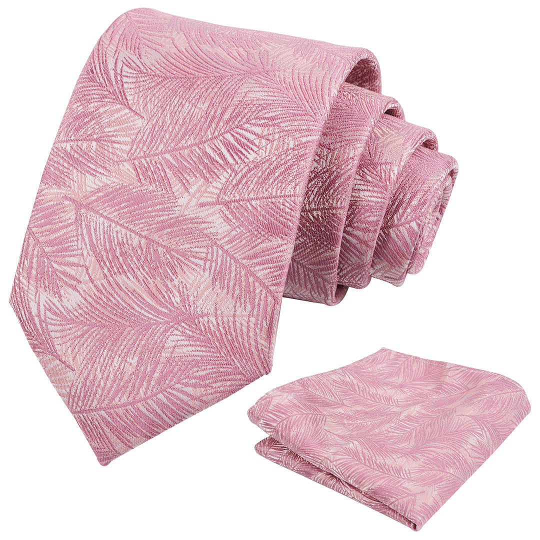 Mens 3.15'' Leaves Pattern Tie and Hanky Elegant Romantic Wedding Party Necktie Set-916
