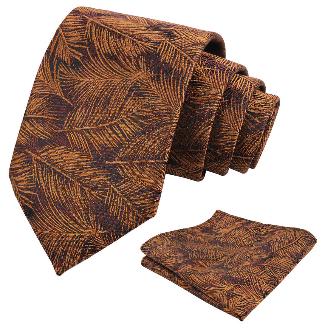 Mens 3.15'' Leaves Pattern Tie and Hanky Elegant Romantic Wedding Party Necktie Set-916
