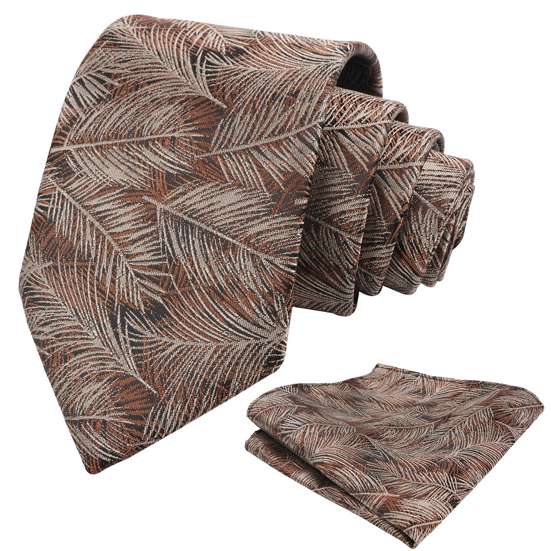Mens 3.15'' Leaves Pattern Tie and Hanky Elegant Romantic Wedding Party Necktie Set-916