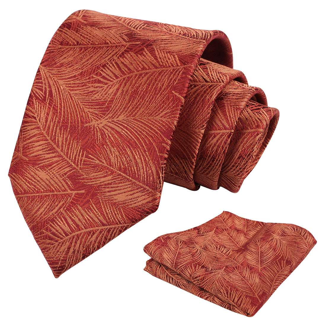 Mens 3.15'' Leaves Pattern Tie and Hanky Elegant Romantic Wedding Party Necktie Set-916