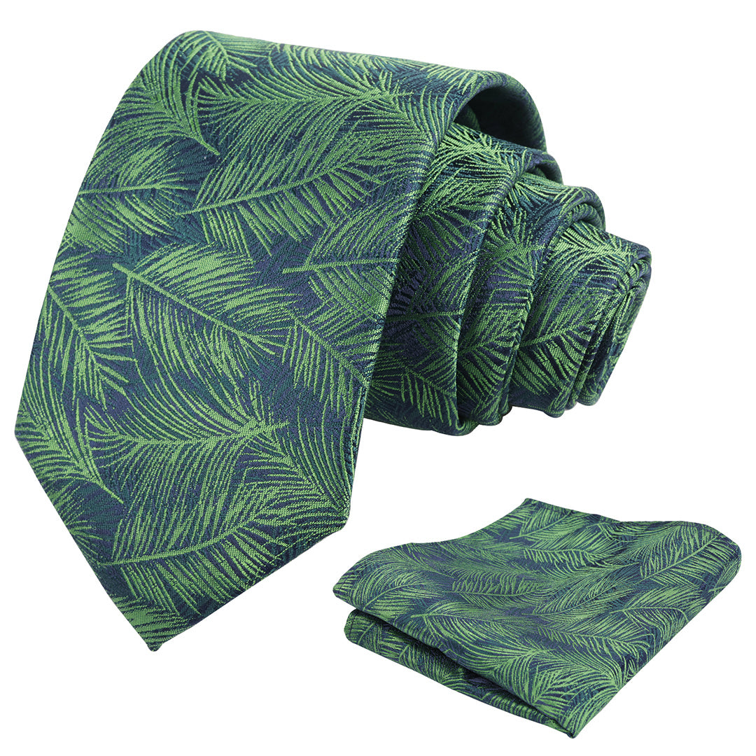 Mens 3.15'' Leaves Pattern Tie and Hanky Elegant Romantic Wedding Party Necktie Set-916