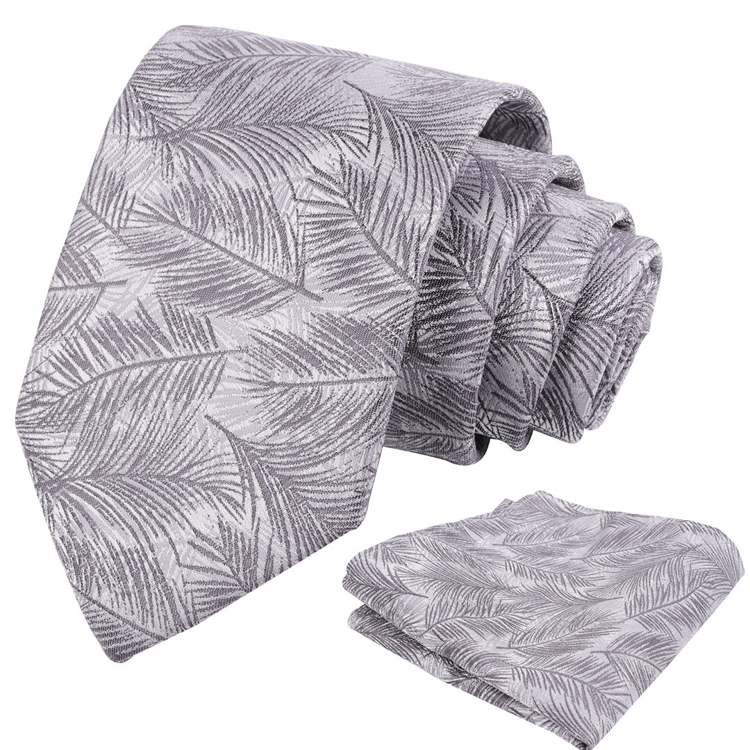 Mens 3.15'' Leaves Pattern Tie and Hanky Elegant Romantic Wedding Party Necktie Set-916