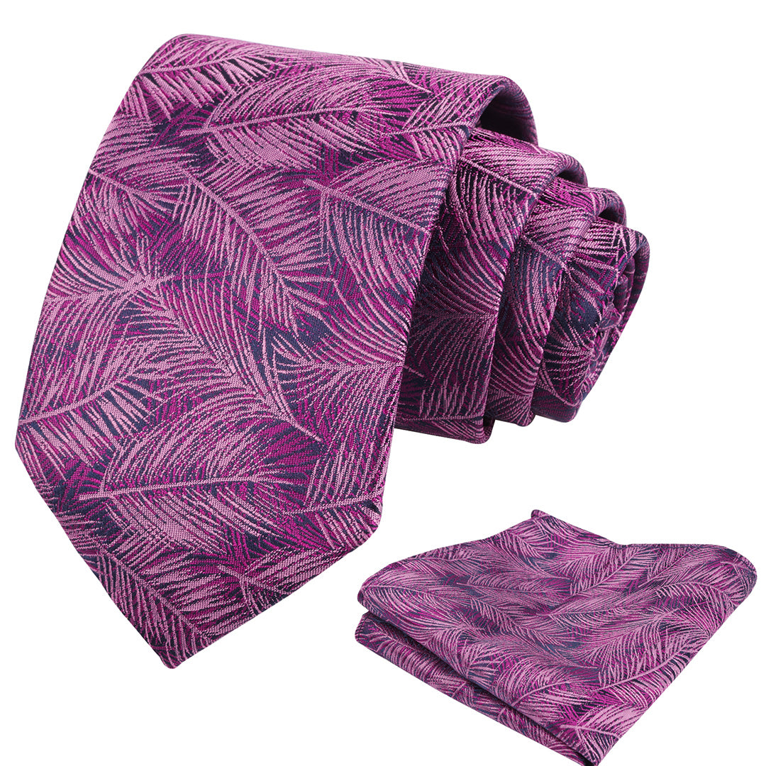 Mens 3.15'' Leaves Pattern Tie and Hanky Elegant Romantic Wedding Party Necktie Set-916