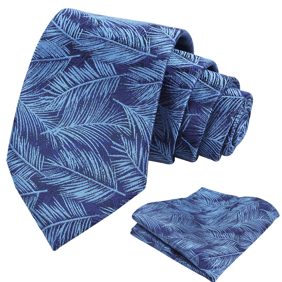 Mens 3.15'' Leaves Pattern Tie and Hanky Elegant Romantic Wedding Party Necktie Set-916