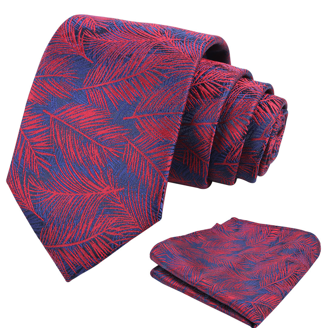 Mens 3.15'' Leaves Pattern Tie and Hanky Elegant Romantic Wedding Party Necktie Set-916
