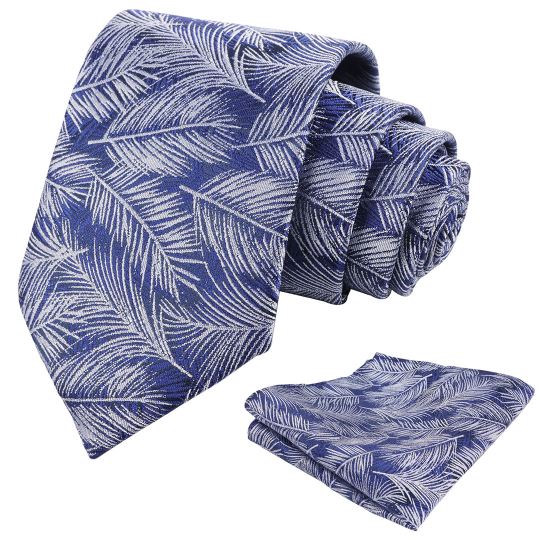 Mens 3.15'' Leaves Pattern Tie and Hanky Elegant Romantic Wedding Party Necktie Set-916