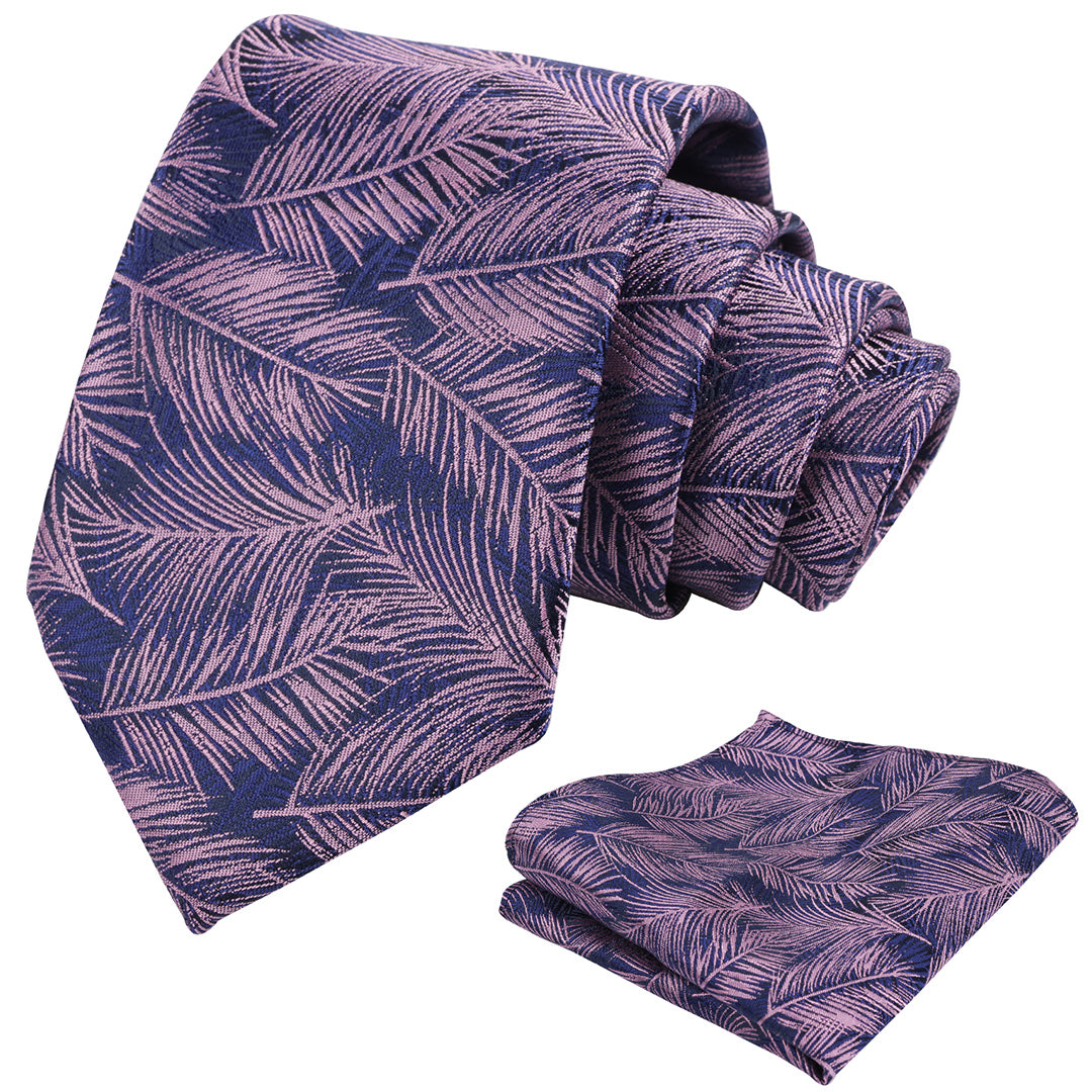 Mens 3.15'' Leaves Pattern Tie and Hanky Elegant Romantic Wedding Party Necktie Set-916