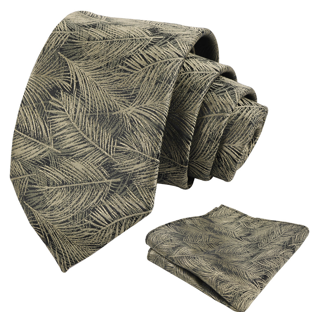 Mens 3.15'' Leaves Pattern Tie and Hanky Elegant Romantic Wedding Party Necktie Set-916