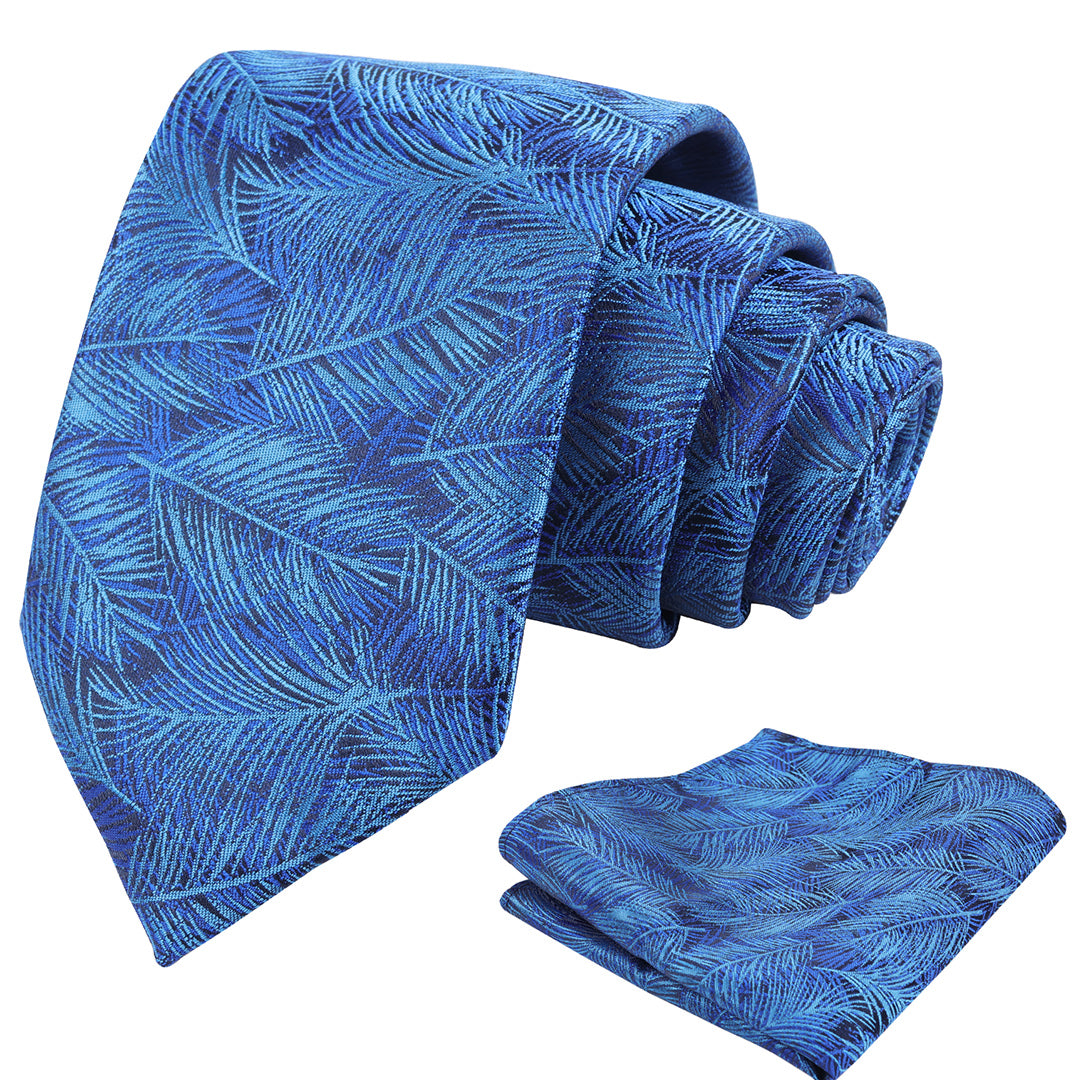 Mens 3.15'' Leaves Pattern Tie and Hanky Elegant Romantic Wedding Party Necktie Set-916