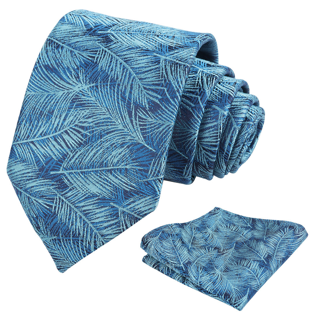 Mens 3.15'' Leaves Pattern Tie and Hanky Elegant Romantic Wedding Party Necktie Set-916