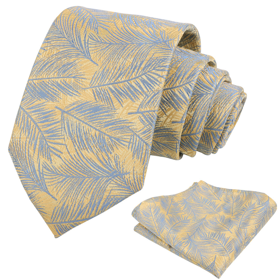 Mens 3.15'' Leaves Pattern Tie and Hanky Elegant Romantic Wedding Party Necktie Set-916