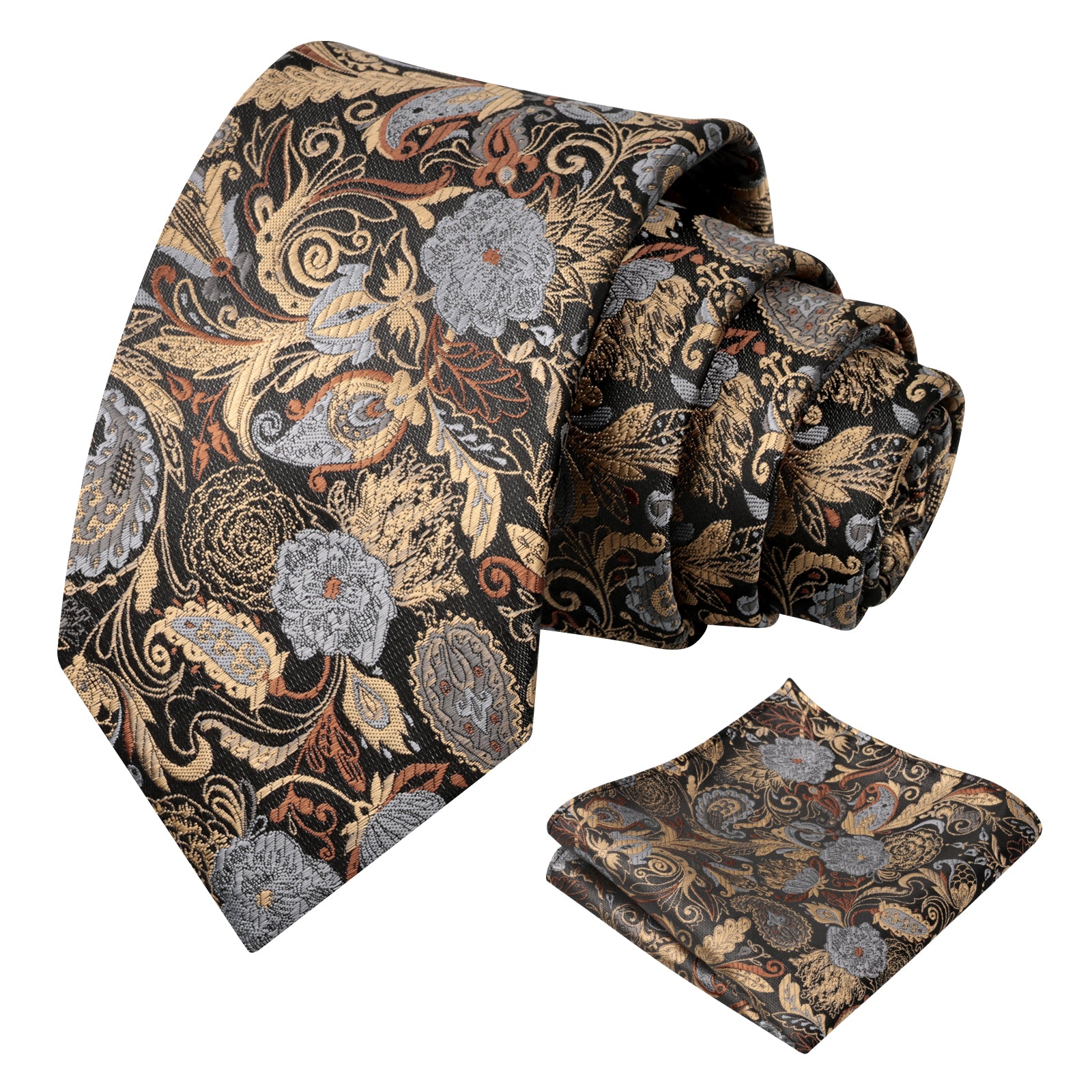 Mens 3.15 Inch Luxury Floral Tie Set with Intricate Woven Patterns-924