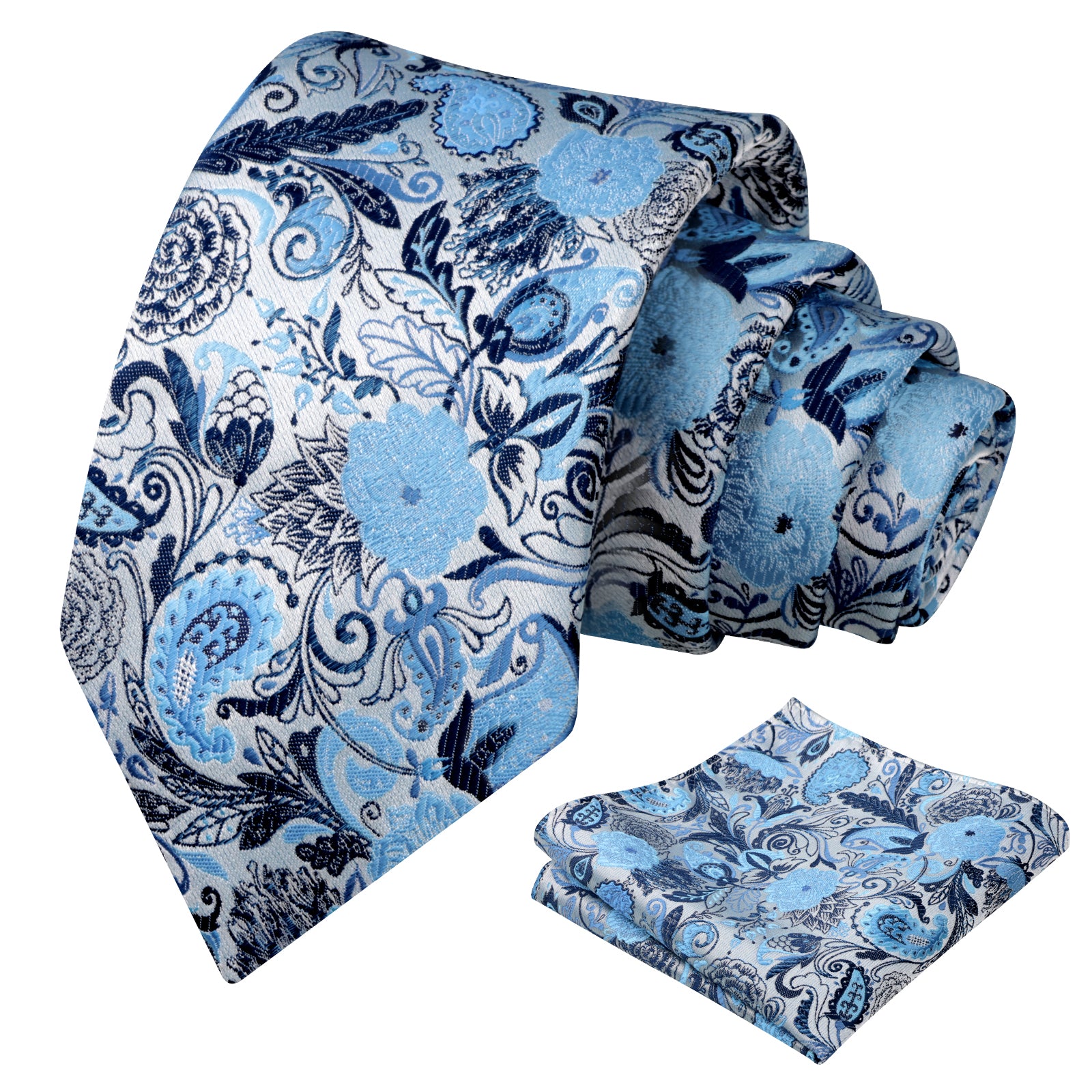 Mens 3.15 Inch Luxury Floral Tie Set with Intricate Woven Patterns-924