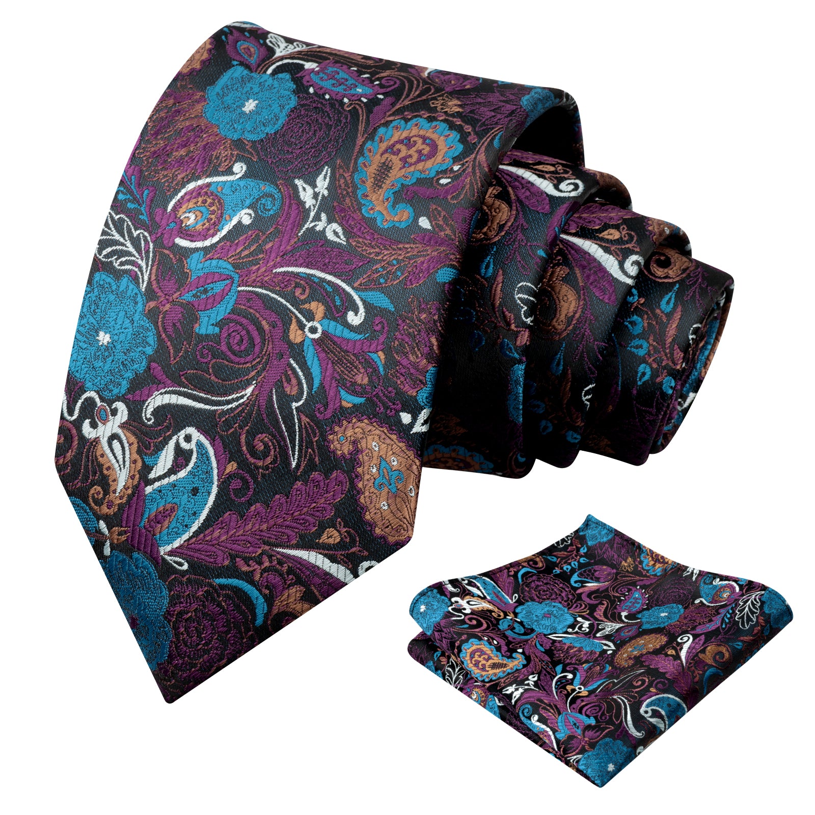 Mens 3.15 Inch Luxury Floral Tie Set with Intricate Woven Patterns-924