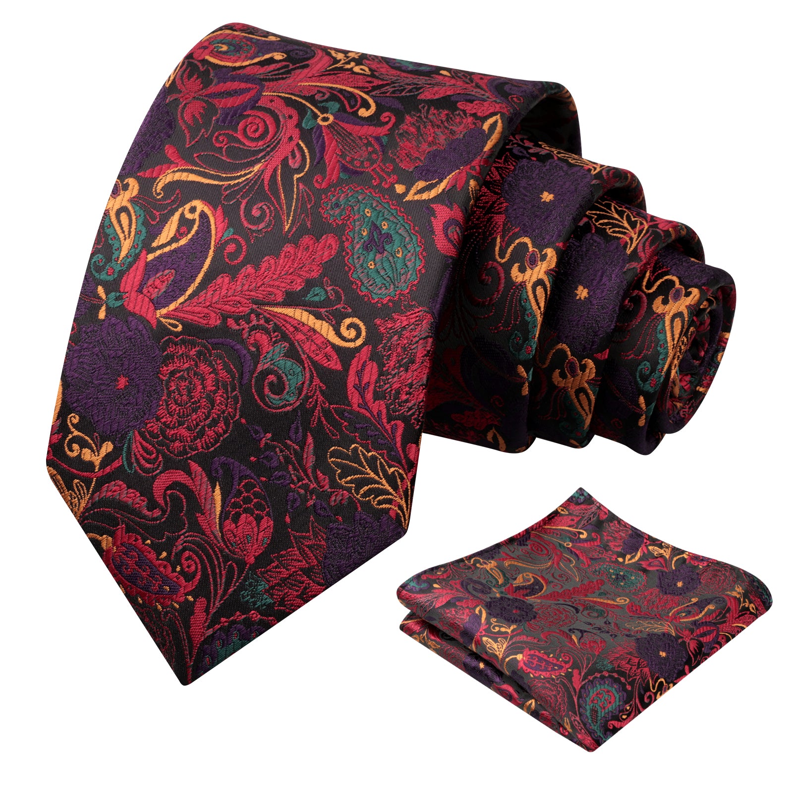Mens 3.15 Inch Luxury Floral Tie Set with Intricate Woven Patterns-924