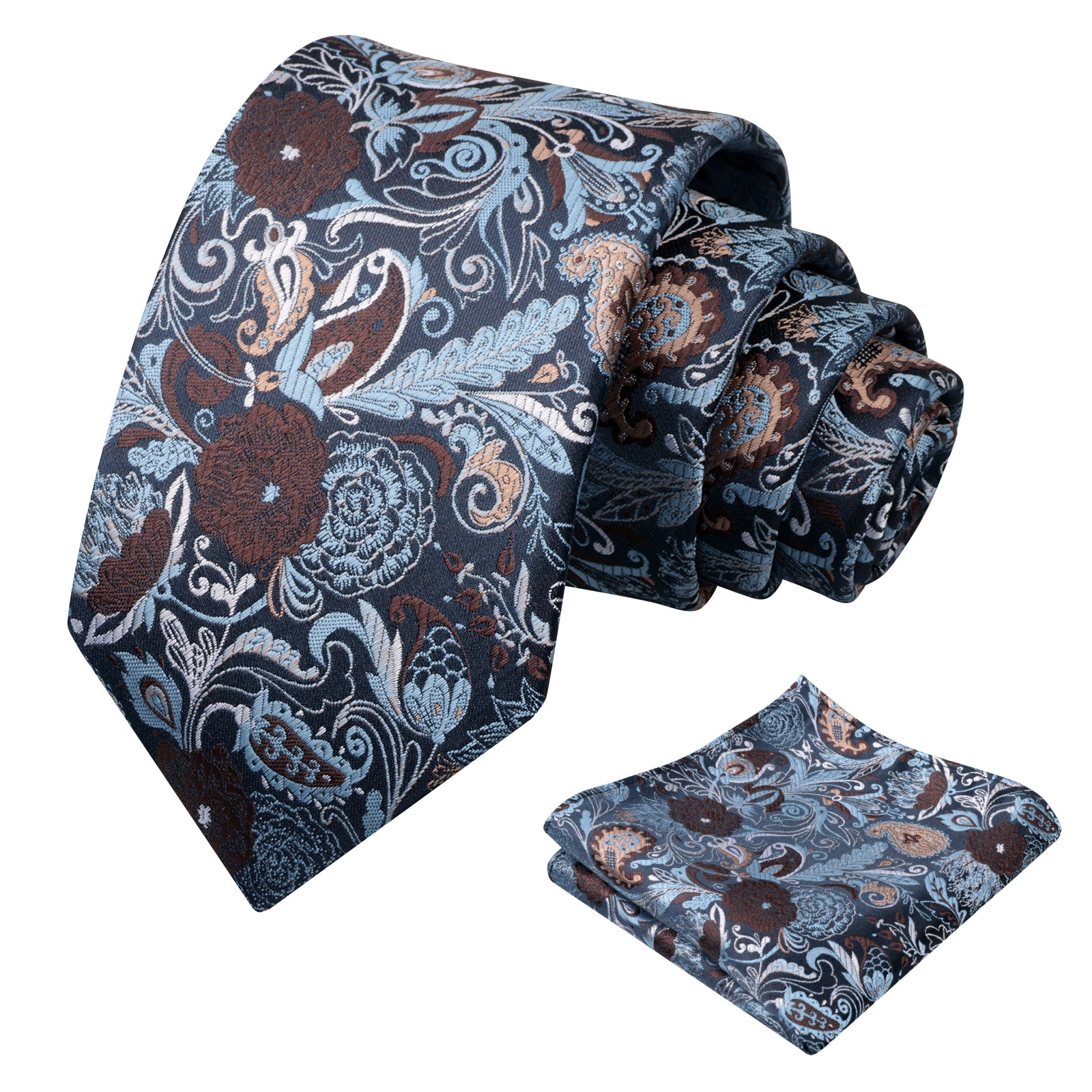 Mens 3.15 Inch Luxury Floral Tie Set with Intricate Woven Patterns-924