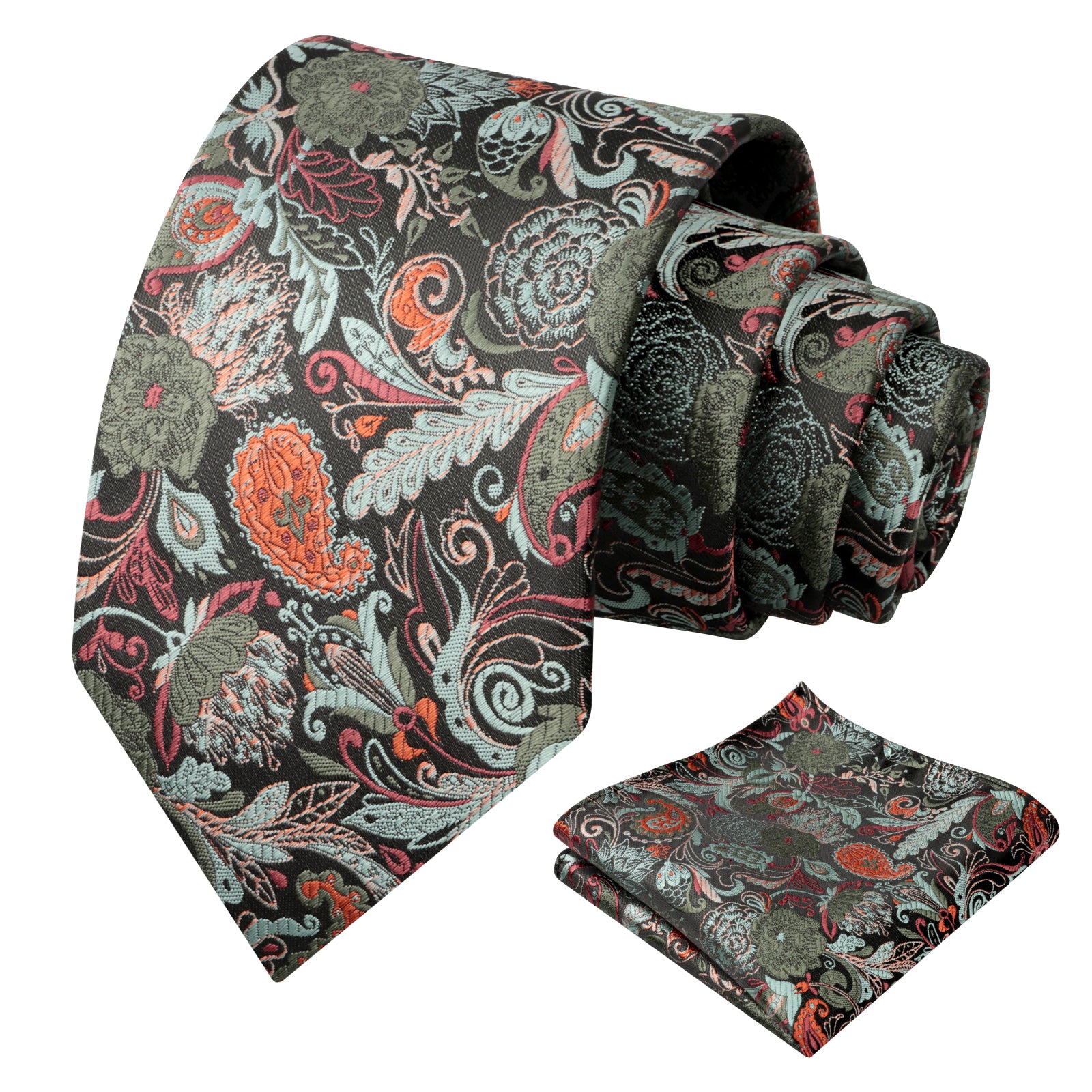 Mens 3.15 Inch Luxury Floral Tie Set with Intricate Woven Patterns-924
