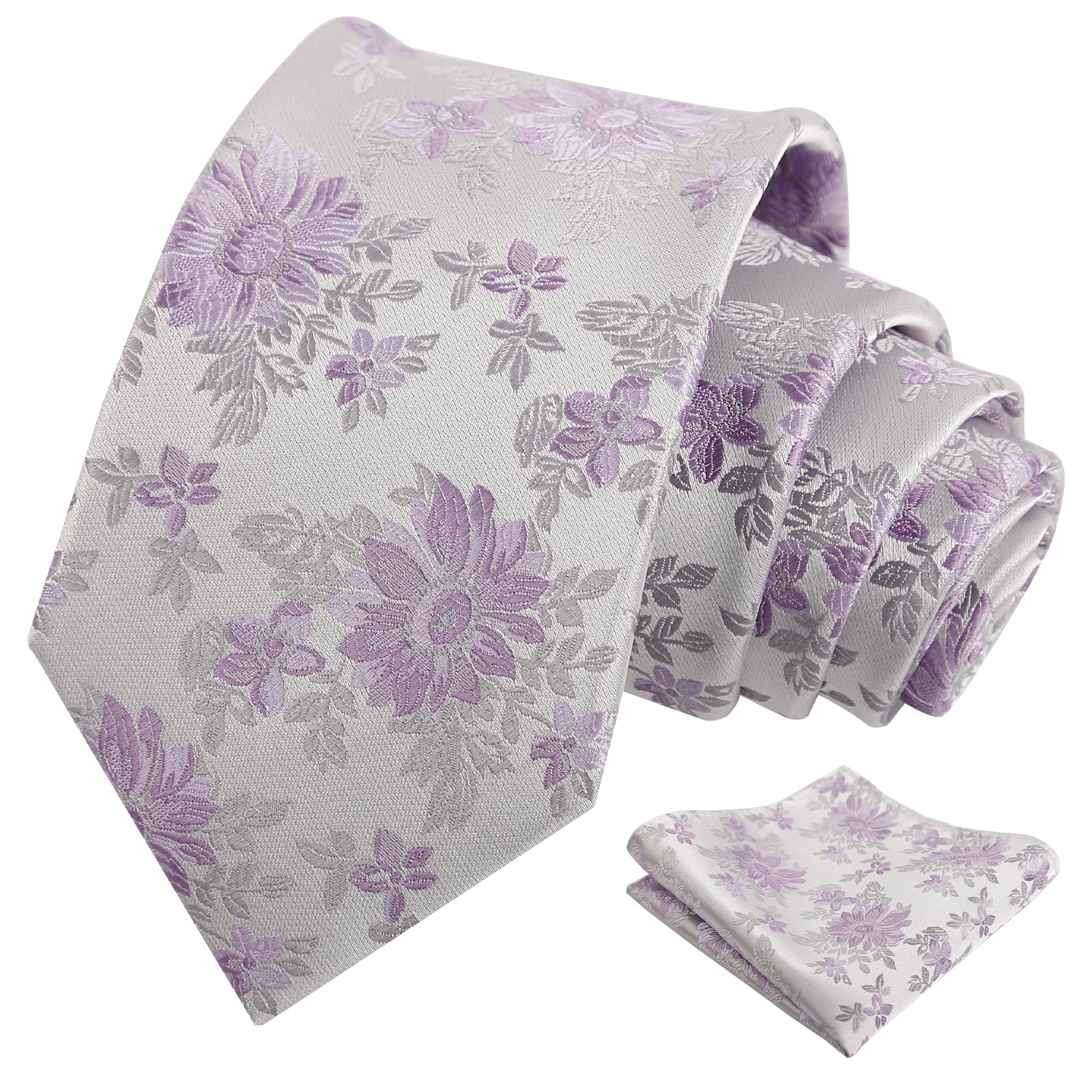 Mens Spring Floral Tie and Pocket Square Set 3.15 Inch in Soft Tones-927