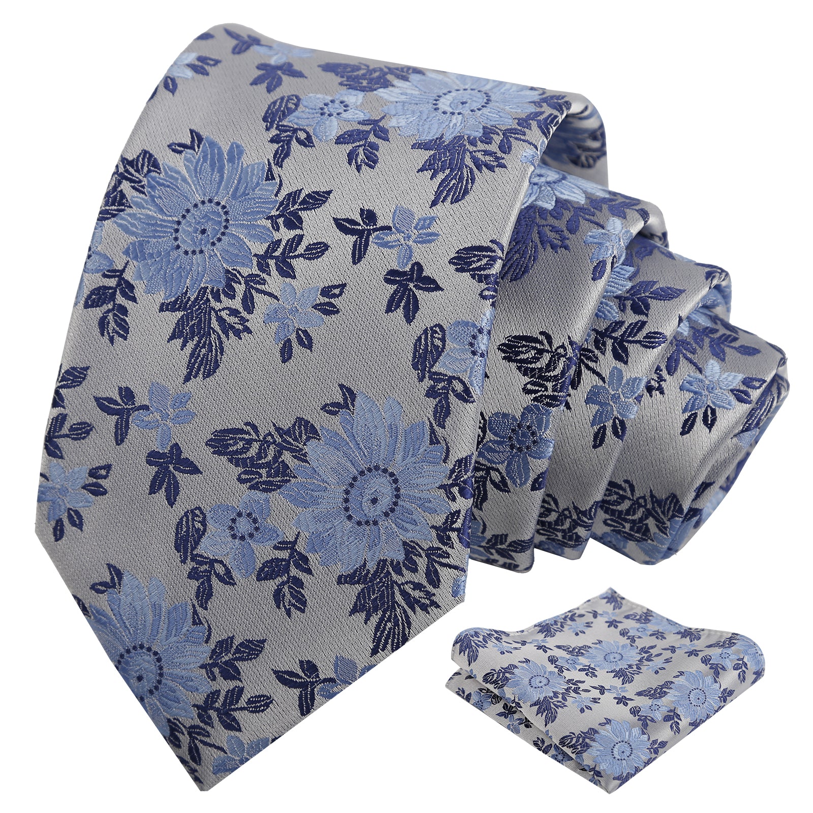 Mens Spring Floral Tie and Pocket Square Set 3.15 Inch in Soft Tones-927