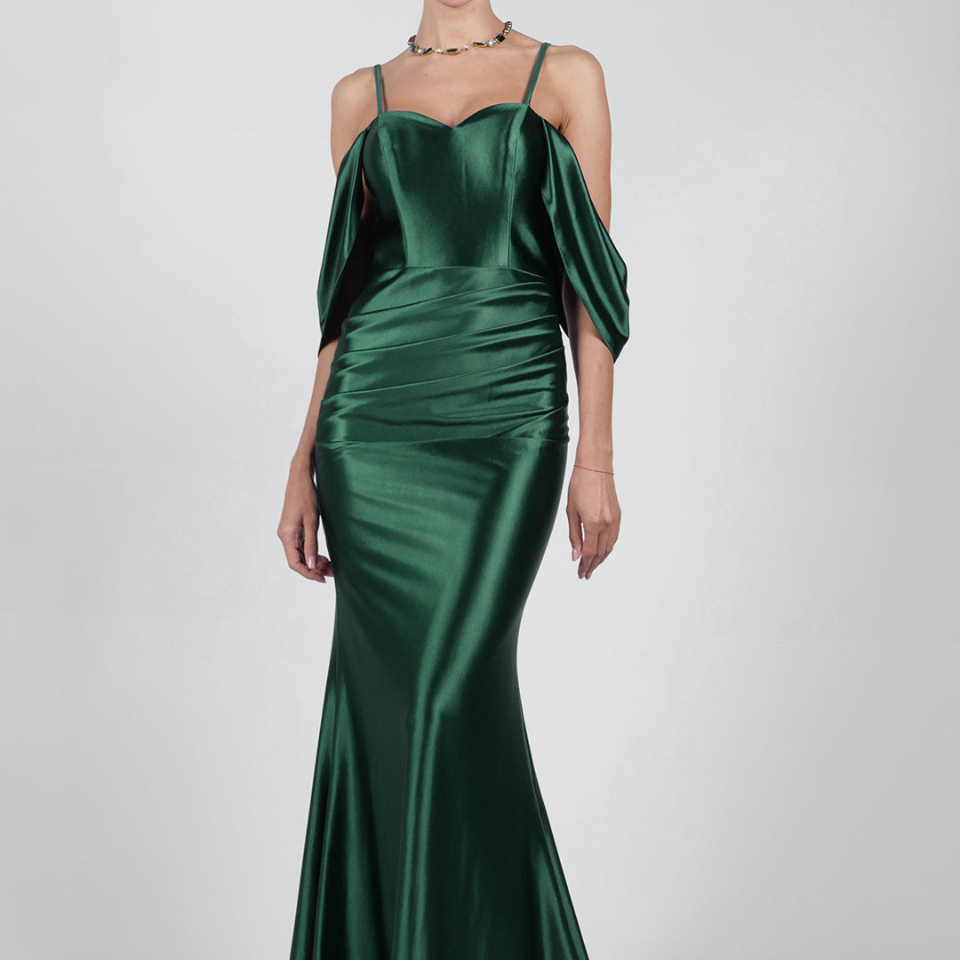 Off-Shoulder Pleated Satin Mermaid Evening Dresses