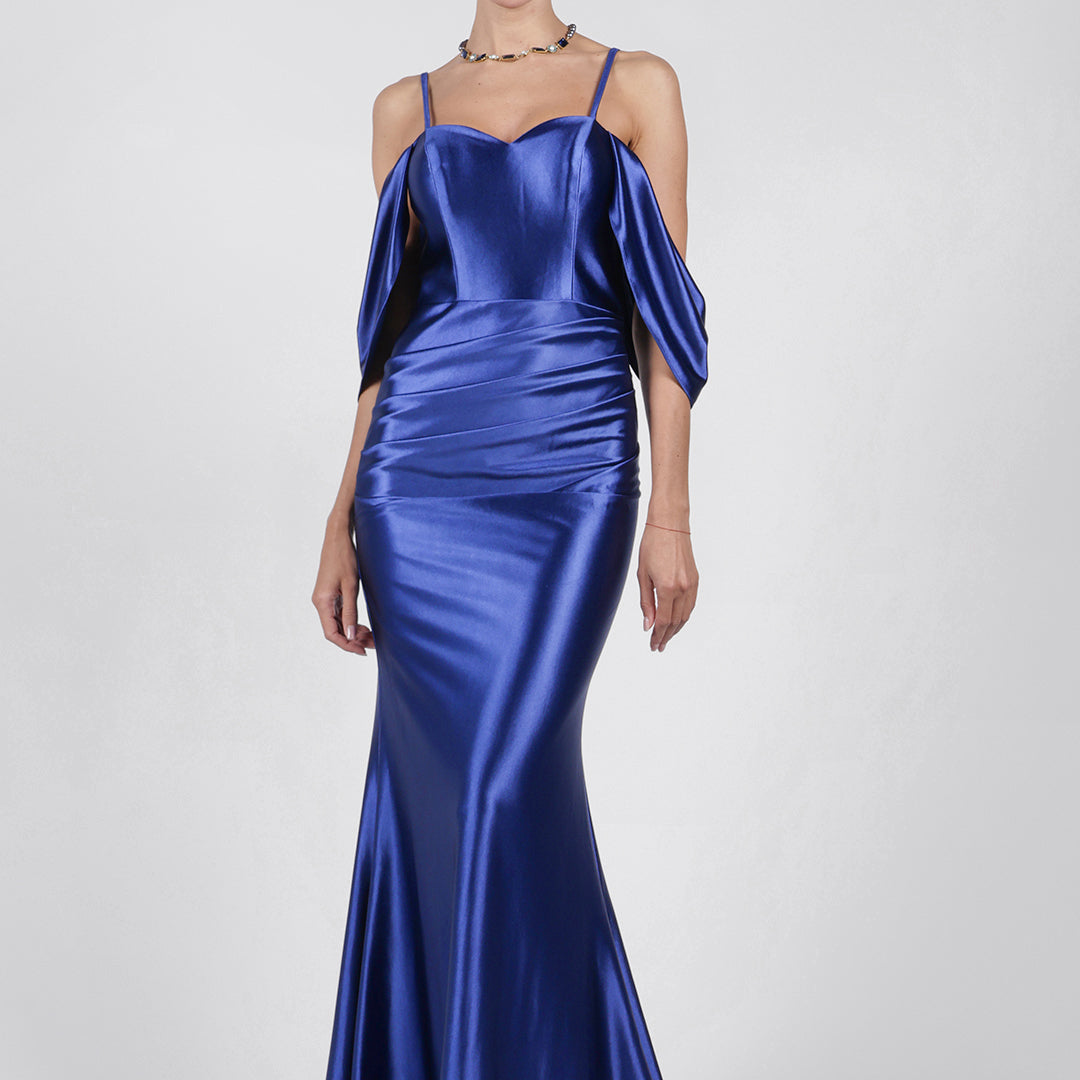 Off-Shoulder Pleated Satin Mermaid Evening Dresses