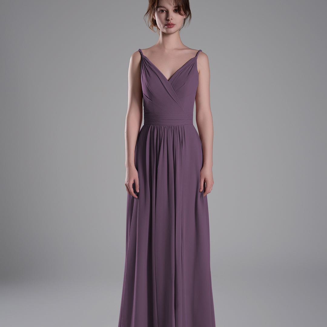 V-Neck Pleated Split A-Line Bridesmaid Dresses