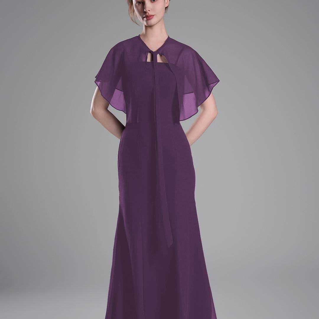 Detachable Chiffon Cape Floor-Length Mermaid Dresees