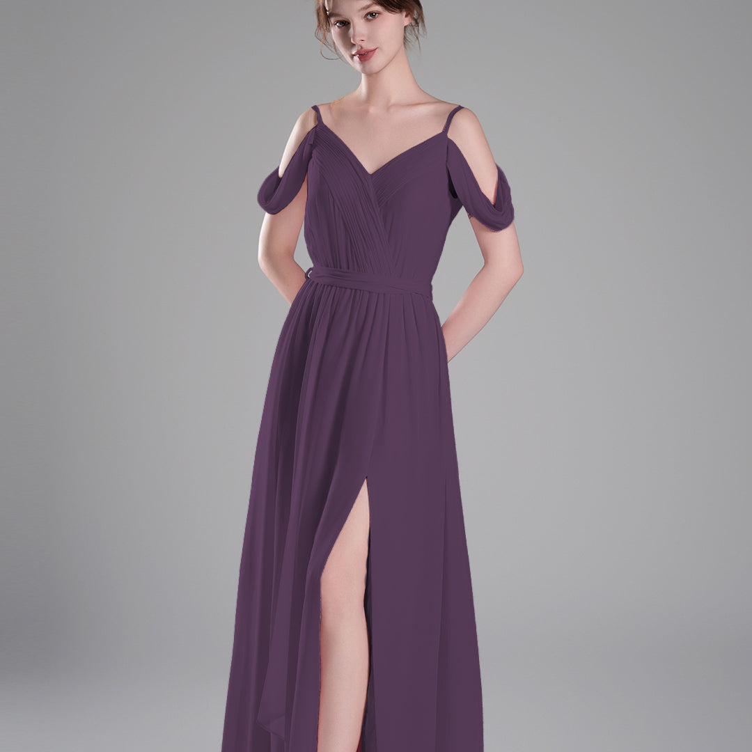 Off-Shoulder Adjustable Waist Tie Pleated Dresses