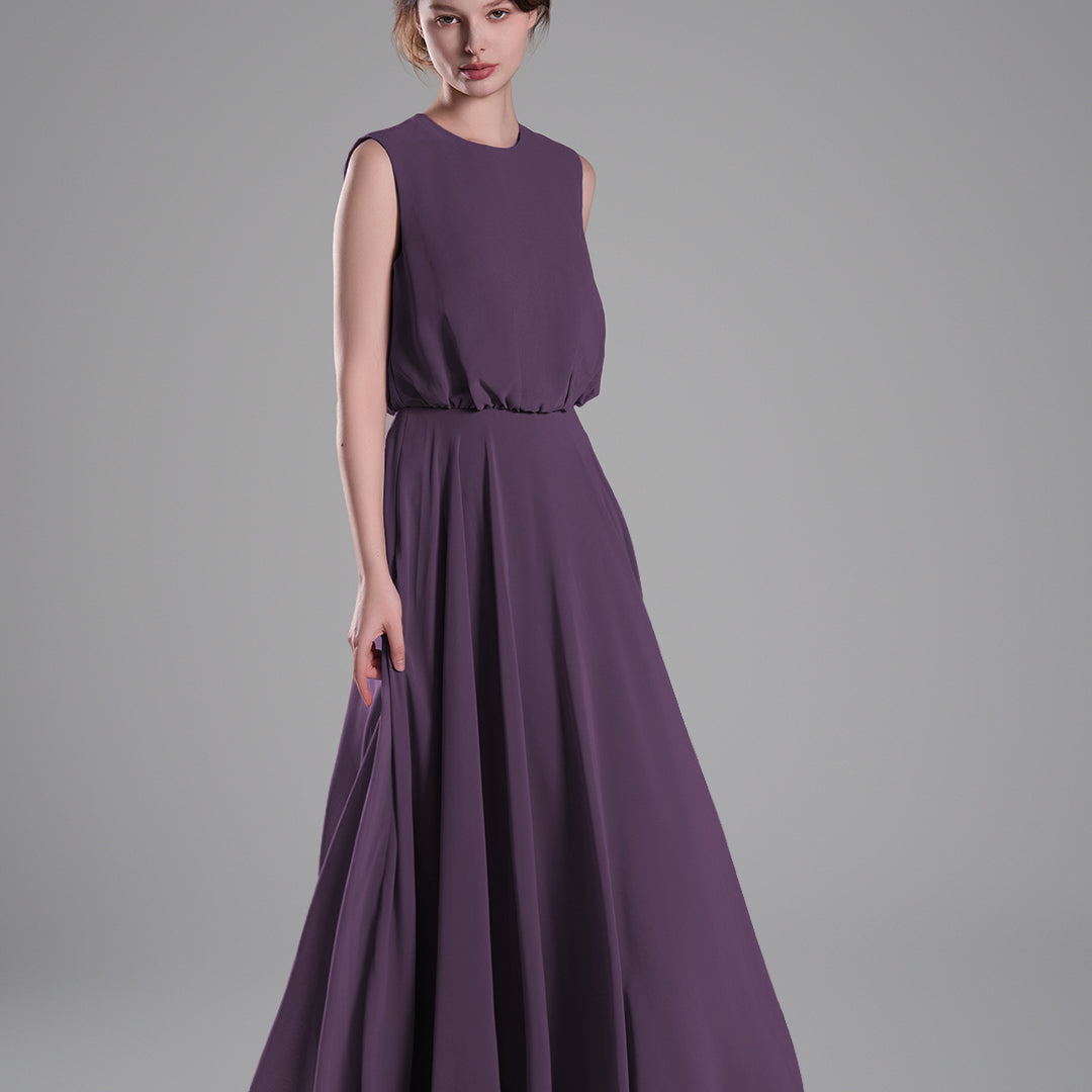 Sleeveless Round Neck Blackless A-Line Dresses