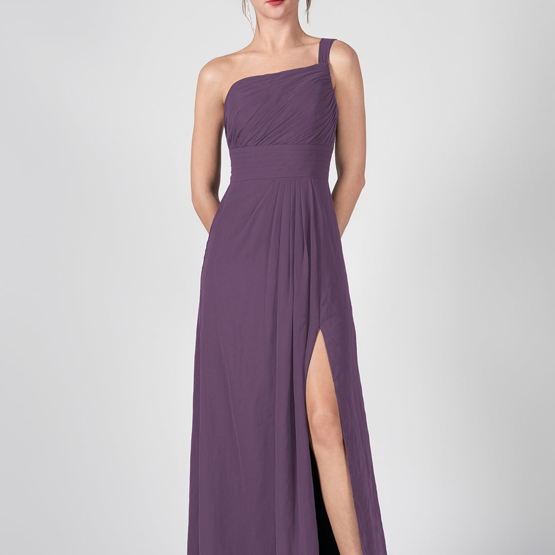 One Shoulder A-Line Side Split Chiffon Maxi Dresses