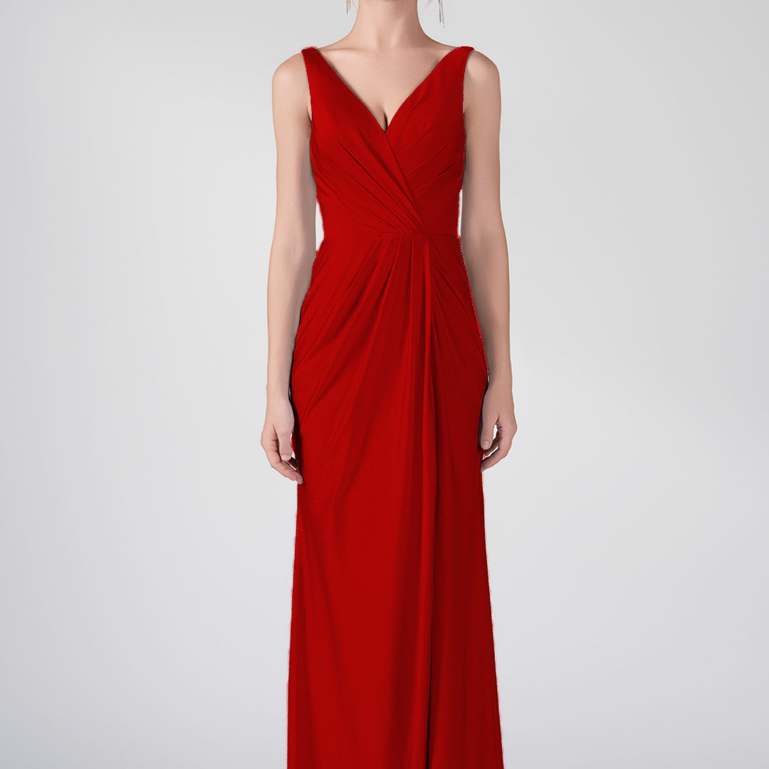 Tank Straps V-Neck Pleated Side Slit A-line Dresses