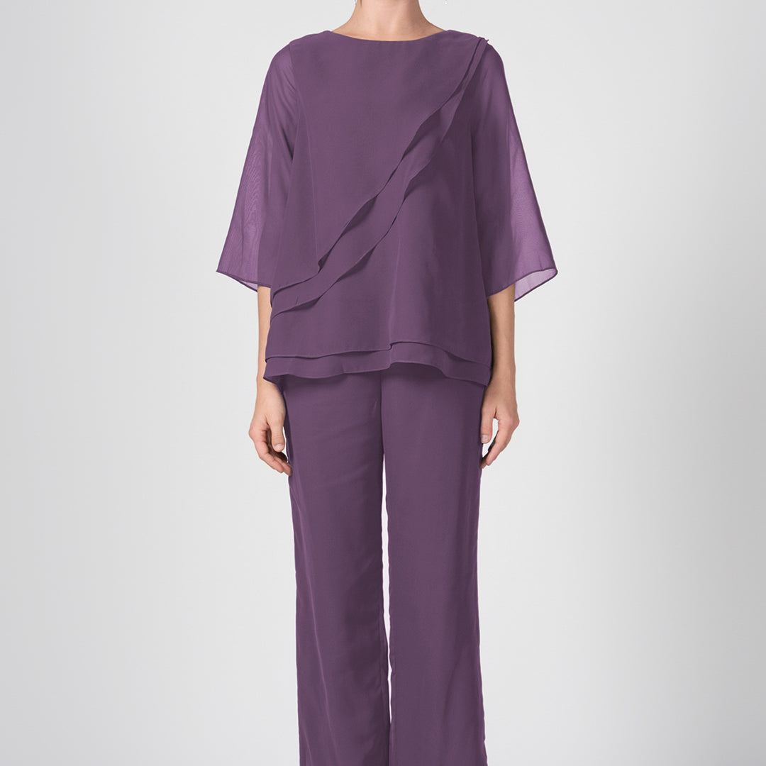 2-Piece Mother of the Bride Sheer Sleeve Pant Suits