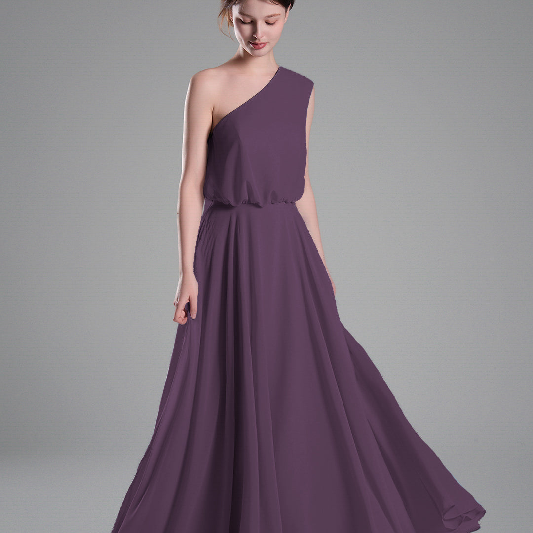 One-Shoulder Flowing Hem A-Line Dresses
