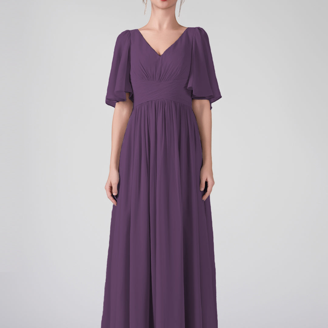 V-Neck Flowing Sleeves A-Line Ruffles Maxi Dresses