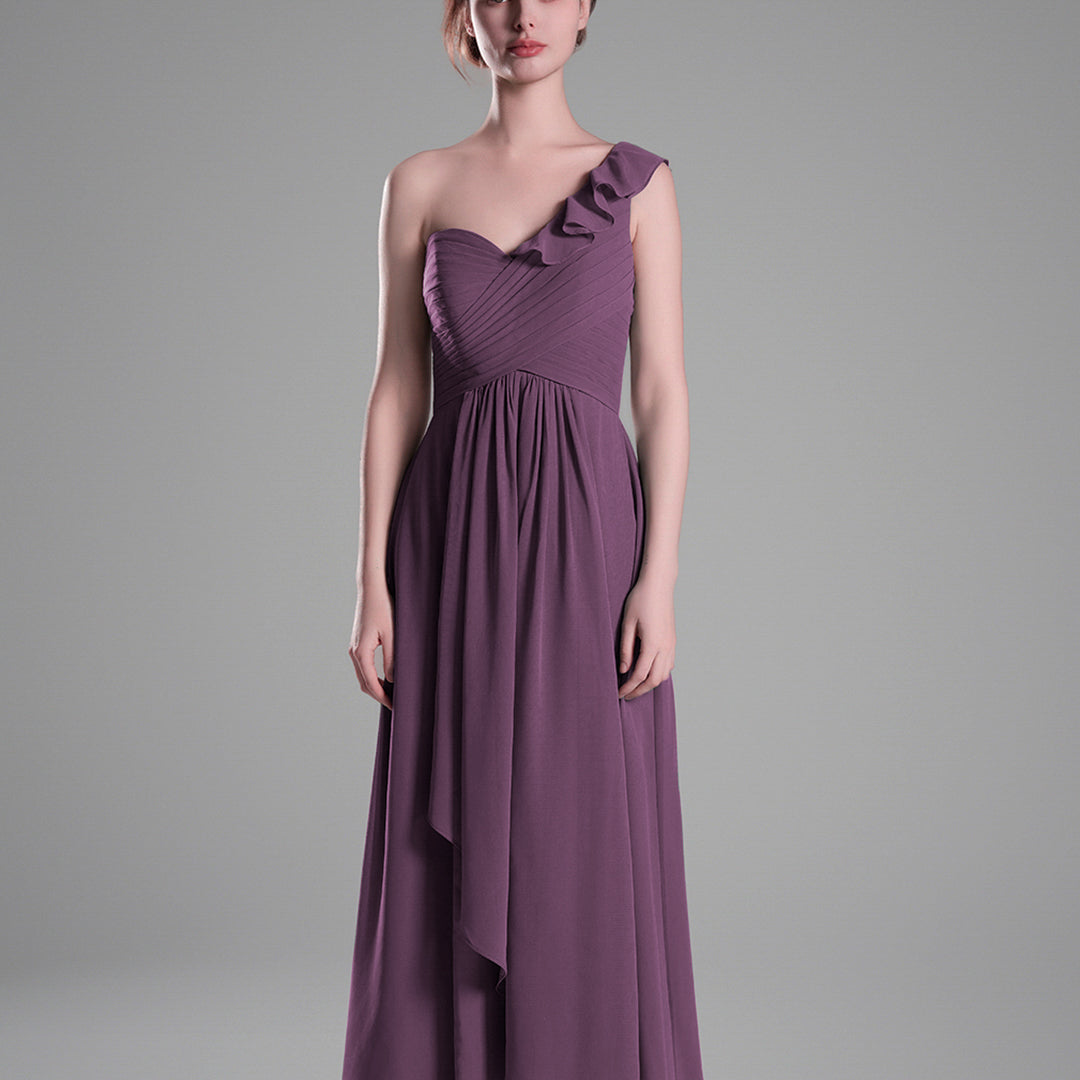 One-Shoulder Ruffle Pleated A-Line Dresses