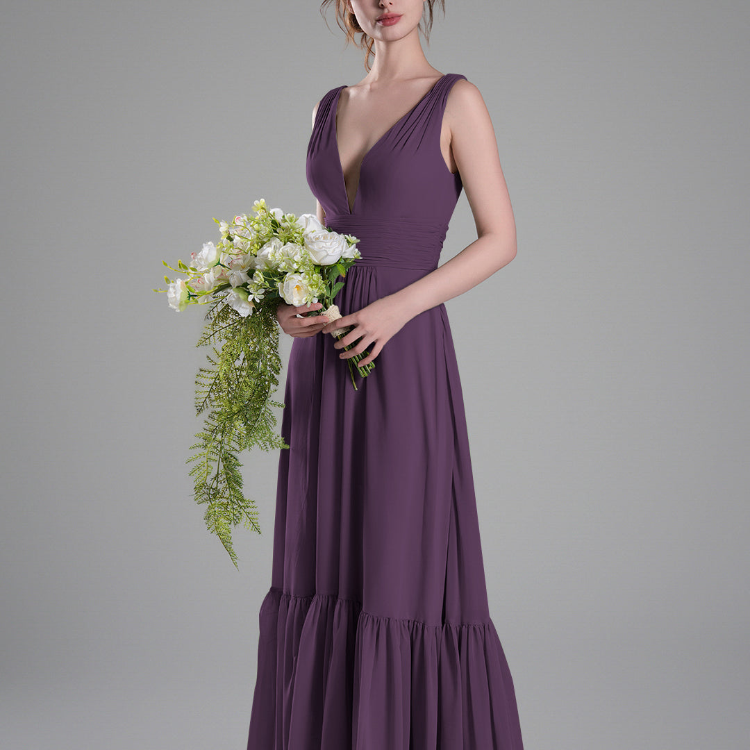 Sexy V-Neck Patchwork Chiffon Maxi Dress