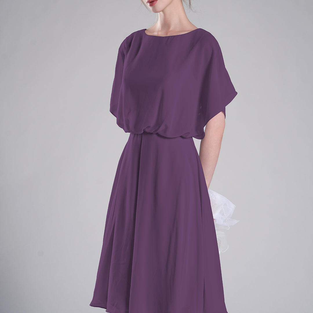 Round Neck Draped Sleeves Tie Detail Dresses