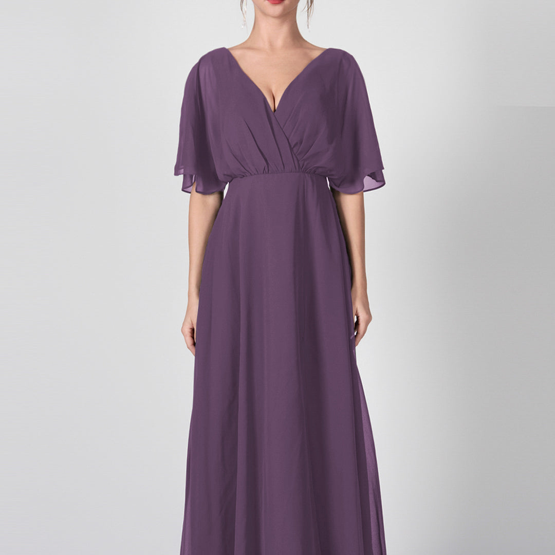 Open Back V-Neck Split Chiffon Maxi Dresses