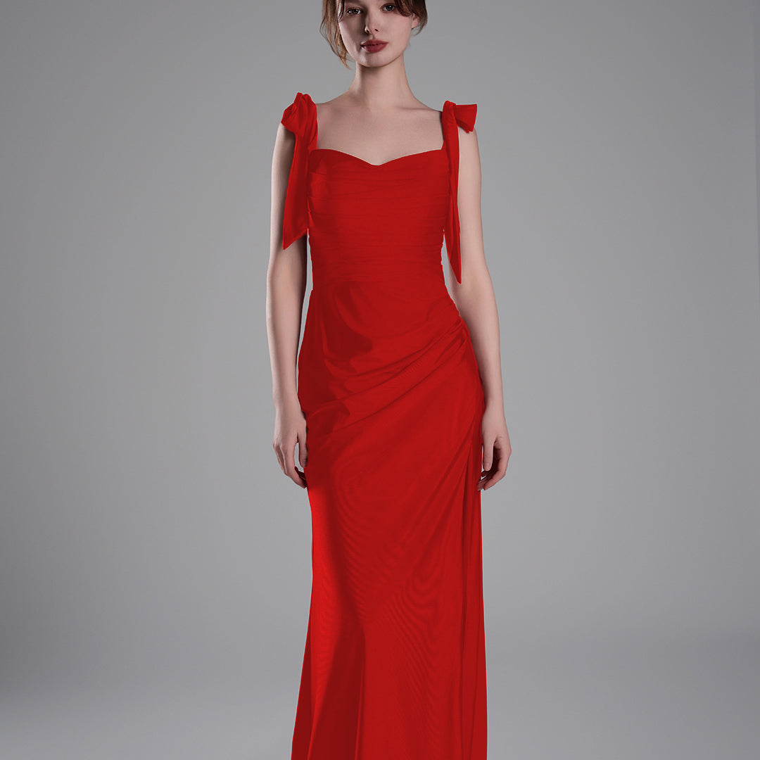 Elegant Double Straps Slit Ribbon Ties Dresses