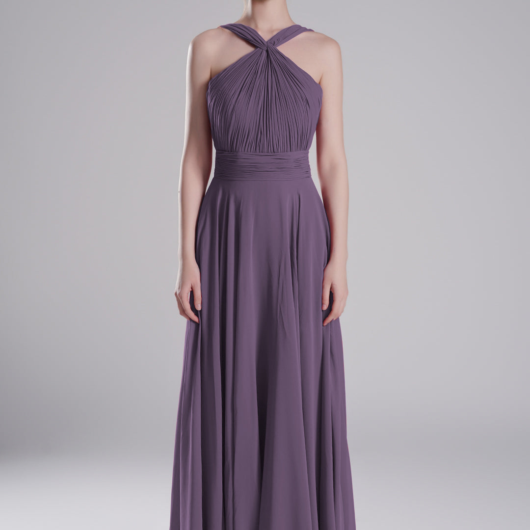 Halter Neck Cross Straps Pleated Waist A-Line Dresses