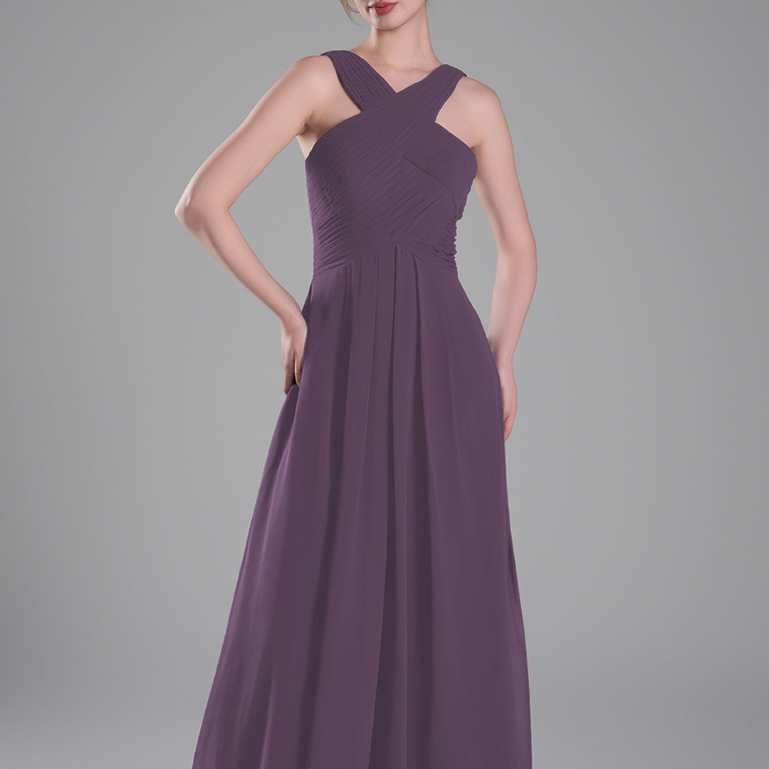 Crossed Straps Ruched Bodice A-Line Dresses