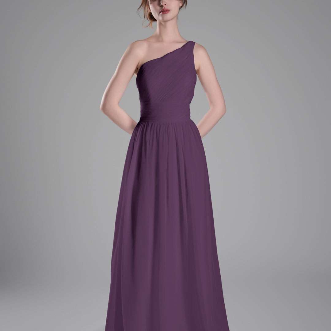 One-Shoulder Lace-Up Back Pleated A-Line Dresses