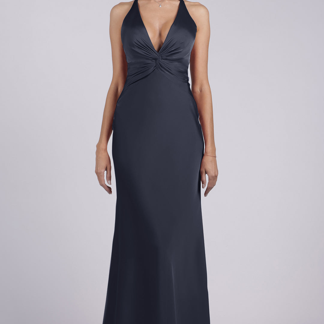 Robe longue élégante à col en V profond et dos nu