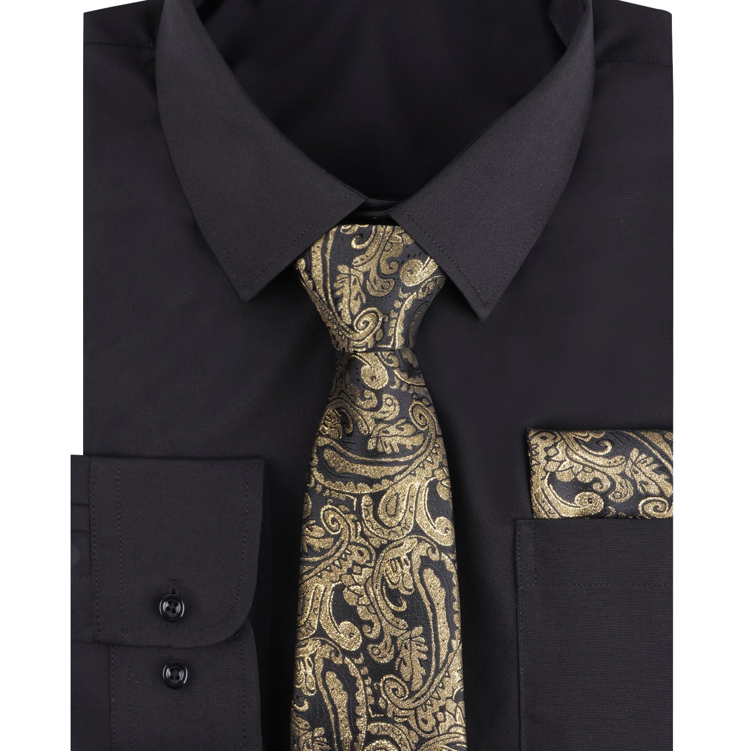 3pcs Black Series Mens Dress Shirt with Tie Pocket Square Set