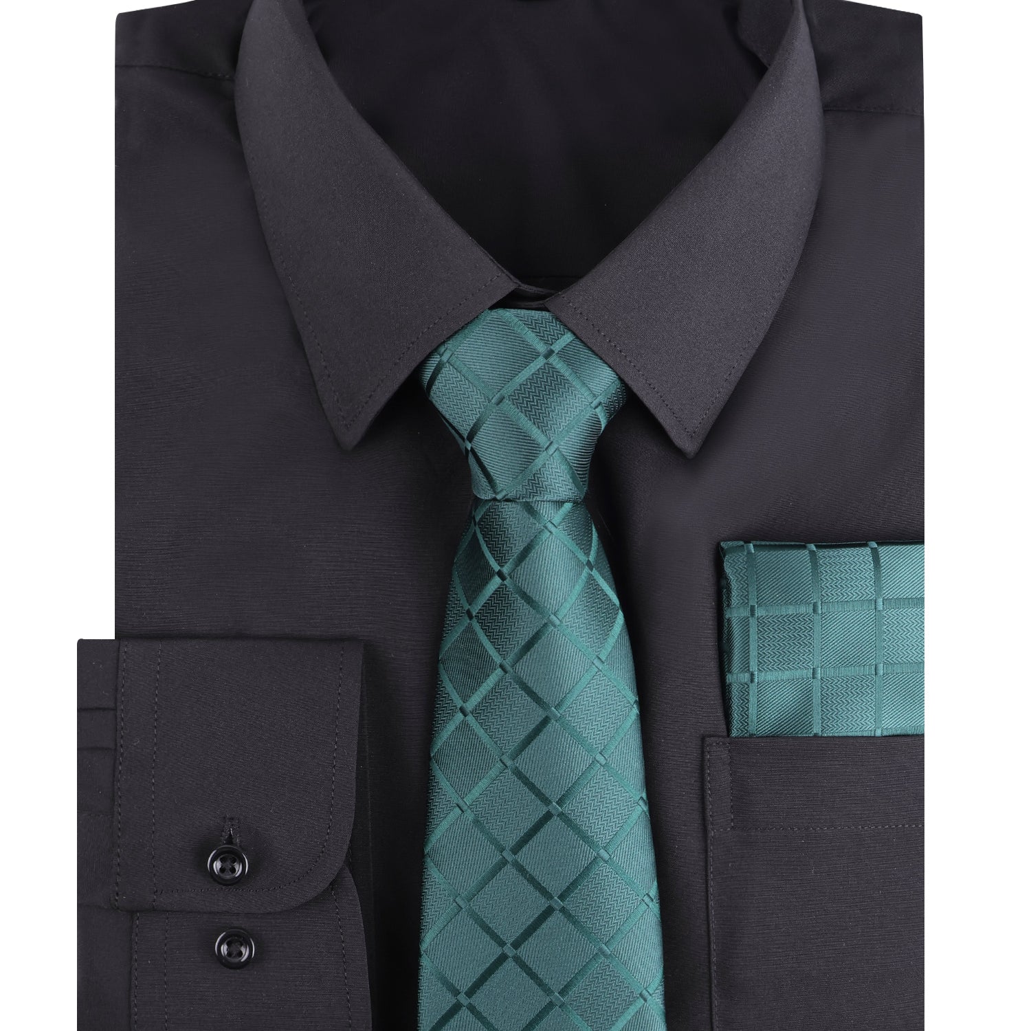 3pcs Black Series Mens Dress Shirt with Tie Pocket Square Set