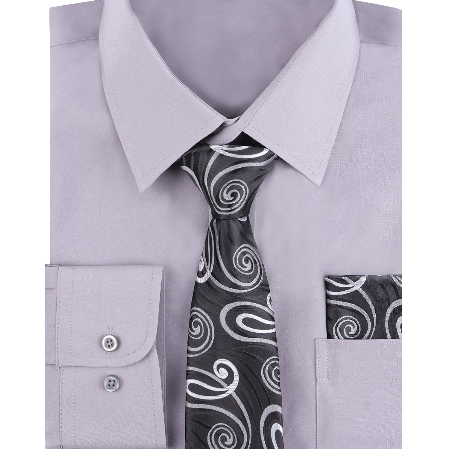 3pcs Light Color Mens Dress Shirt with Tie Pocket Square Set