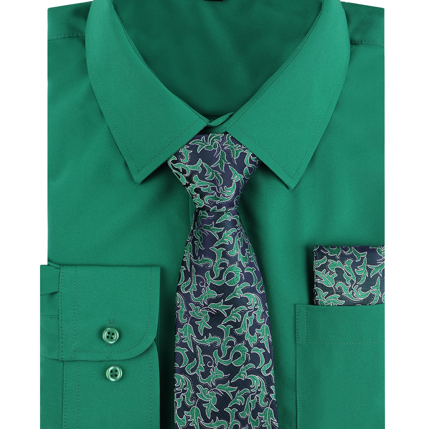 3pcs Green Series Mens Dress Shirt with Tie Pocket Square Set